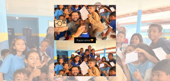 Prefeito sendo recebido com carinho pelas crianças